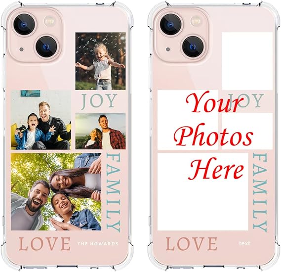 Personalized Phone Case for iPhone 13, Multi-Photo Case with Bumpers TPU Ultra Thin Photo Cover Custom Multi-Picture Collage Customized Phone Cover for iPhone 13,Clear