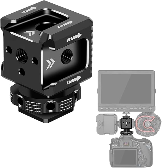 Triple Hot Shoe Mount Adapter Cold Shoe Extend Mount Monitor Holder Mic Fill Light Bracket 1/4 Arri Hole for Camera Cage Tripod Mount