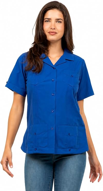 Mojito Collection Women's Cotton Blend Classic Short Sleeve 4-Pocket Guayabera