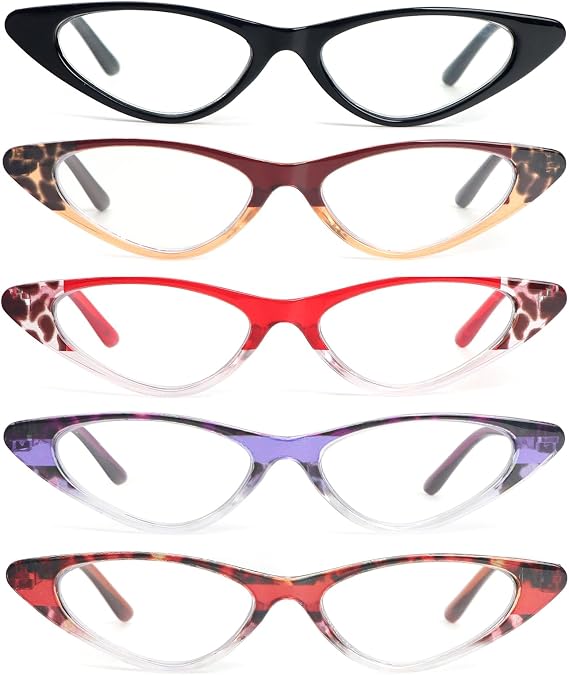 Cat Eye Reading Glasses for Women 5 Pairs Spring Hinge Fashion Readers Anti Blue Light Computer