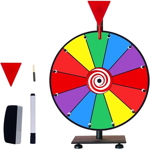 iElyiEsy 12 Inch Spinning Wheel for Prizes 12 Slots Spinner with Stand, Dry Erase Marker and Eraser for Trade Show Carnival Party Pub Fortune Game | 12 Slots Tabletop Spinner, Dry Erase, for Trade Show Carnival Party Fortune Game