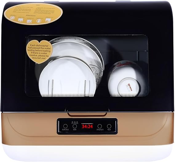 Countertop Dishwasher with 3 Washing Programs, Compact Dishwasher 360Streak-Free Deep Cleaning,Residual Temperature Drying & Air-cooled Drying for Kitchens, Office, Apartment, 2 Gal