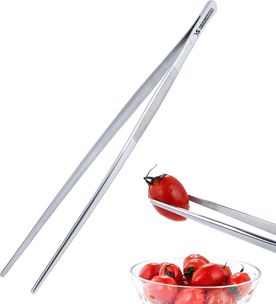 MSY BIGSUNNY 12 Inch Kitchen Tweezers Fine Tweezer Tongs, Stainless Steel Food Tweezers Multi-function Precision Serrated Tips Cooking Tongs Kitchen Serving Tong