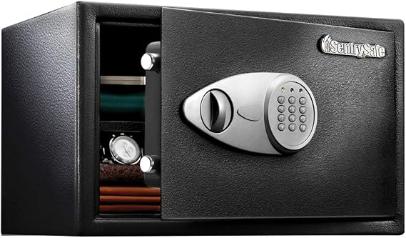 SentrySafe Black Home Safe with Shelf and Digital Keypad, Large Safe for Laptop, Documents, Money, Exterior: 10.6 x 16.9 x 14.6 Inches, X125 | Large Safe With Interior Shelf, Bolt Down Hardware and Digital Keypad, Securely Stores Laptop Computers, Charge Cord Access