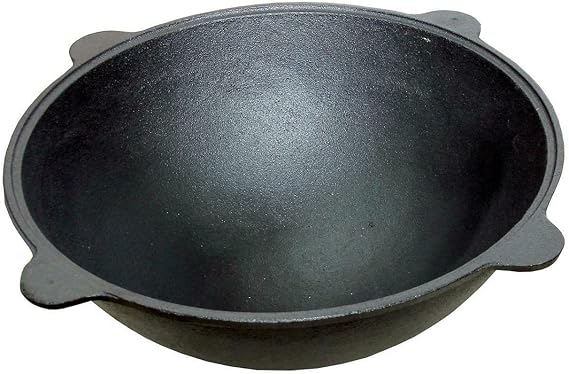 CKG Heavy Duty Cast Iron Uzbeki Tatar Dish Plov Pot Mangal Making Cookware Kazan Insulated Double Handle Cooking Pan with Lid - 16L - Cooking Gift