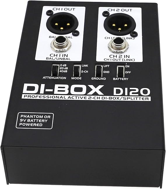 DI20 Sound Active Box Professional 2 Channel Box/Splitter for Stage Studio,Converts Unbalanced to Balanced Sound