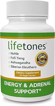 Life Tones Energy & Adrenal Support Capsules - Natural Energy Boost, Stress Relief, and Adrenal Health Formula - 60 Vegan Vitamins