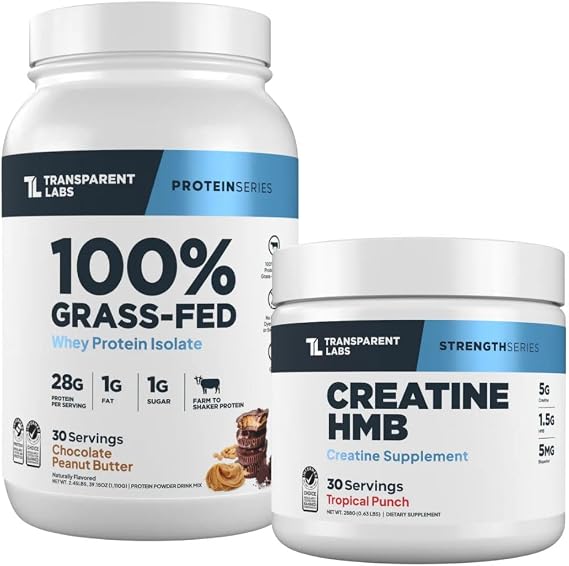Transparent Labs Grass-Fed Whey Protein Isolate (30 Servings, Chocolate PB) & Creatine HMB (30 Servings, Tropical Punch)