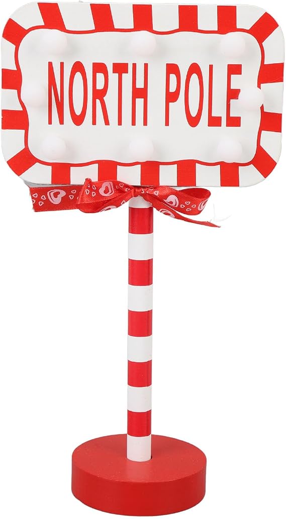 North Pole Christmas Decorations North Pole Sign with LED Light Christmas Tabletop Decor for Indoor Home Office Holiday Party Decorative Christmas Street Sign