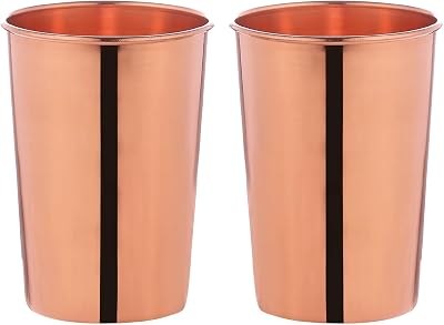 Copper Cups Set of 2, Pure Copper Drinking Cups & Copper Tumbler 10.14 Oz 300 mL Handmade for Ayurveda Health Benefits, Ayurvedic Copper Cups, Health-Boosting Copper Water Cups