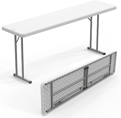 VINGLI 6 FT Narrow Folding Table,Premium Quality HDPE Material and Sturdy Metal Frame, Perfect for Buffet, Seminar, Party, Training, Home Work, White