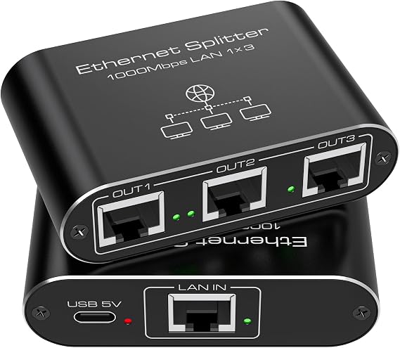Ethernet Splitter 1 to 3 1000Mbps Internet Splitter High Speed Network Splitter Router Switch Work with Cat5/5e/6/7/8 Cable