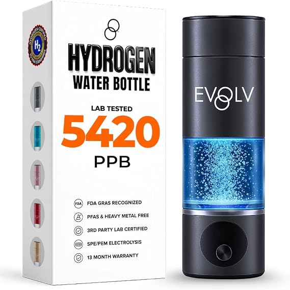 EVOLV Hydrogen Water Bottle, Water Ionizer, Leak Proof Design, Black