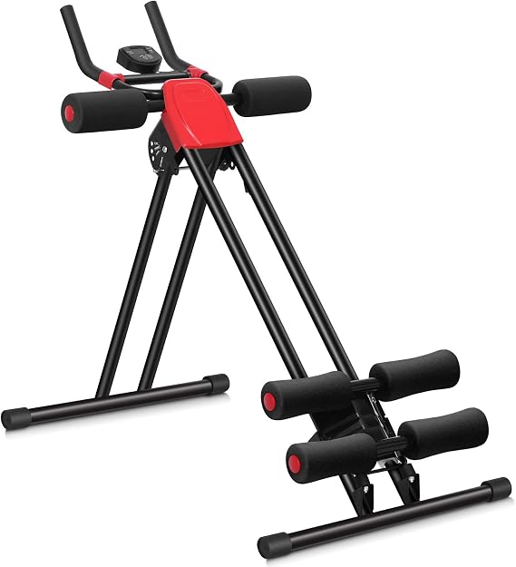GYMAX Ab Machine, 440LBS Abdominal Workout Equipment with LCD Monitor, Adjustable Incline & Kneed Protection, Folding Compact Ab Trainer for Stomach Workout, Home Gym Core Strength Training