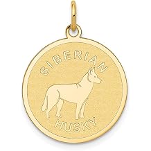 Charm Pendant 14K Yellow Gold 26 mm 20 Siberian Husky Disc