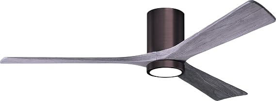 Matthews IR3HLK-BB-BW-60 Irene Damp Rated Flush Mount 60" Ceiling Fan with Light and Remote & Wall Control, Silent DC Motor, 3 Solid Wood Blades, Brushed Bronze with Barn Wood Tone