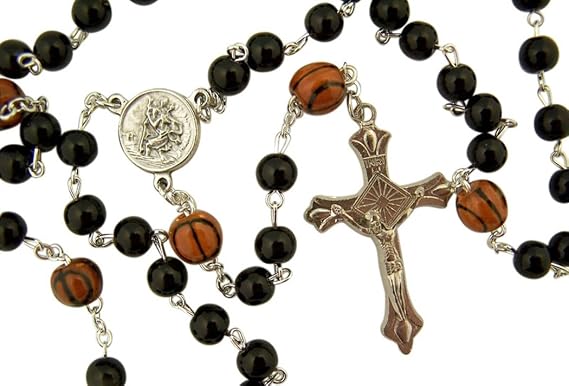 DTC My Sports Rosary Saint Christopher Acrylic Basketball Bead Rosary, 13 Inch