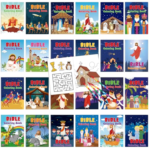 Liliful 144 Pcs Bible Coloring Book Bulk for Kids Christian Mini Coloring Books Religious Party Favors Christian Story Activity Supplies Bulk for Kids Sunday School Holiday Gifts