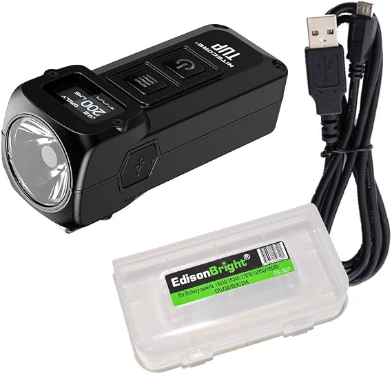 Nitecore TUP CREE LED 1000 Lumen USB rechargeable compact flashlight, Battery, USB Charging Cable and EdisonBright charging cable carry case bundle ... (Black)