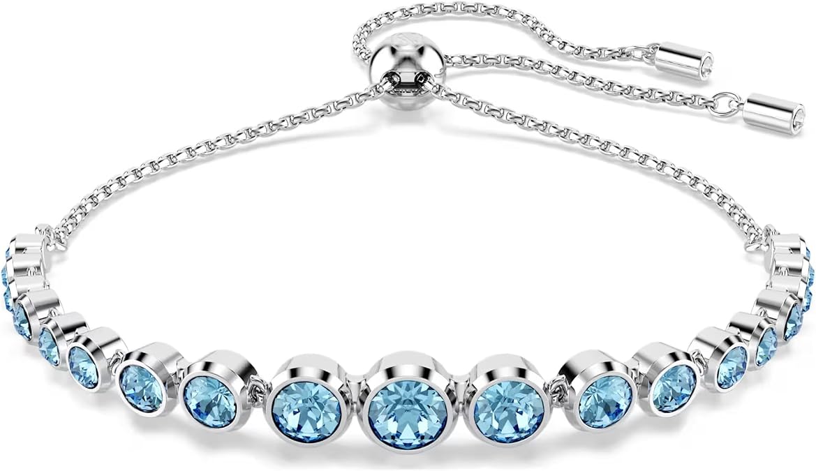 Swarovski Imber Tennis bracelet, Mixed round cuts, Blue, Rhodium finish