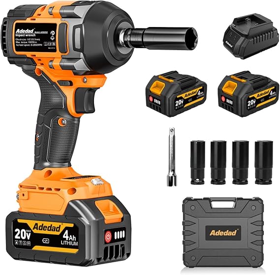 High Torque Impact Wrench 740 Ft-lbs 1/2 Inch Cordless Impact Gun | 2x4.0Ah Batteries & Charger 1000N.m Variable Speed Power Impact Driver for Car Truck Tires Lug Nuts Removal