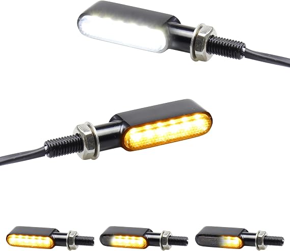 2Pcs Front Sequential LED Turn Signal Lights Motorcycle Switchback Running Light Amber Blinkers Compatible with Harley Sportster Fat Bob Dyna Low Rider S KTM Dual Sport Suzuki Yamaha V-Star