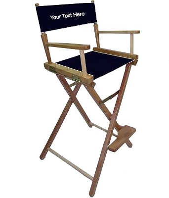 TLT Personalized Imprinted Contemporary 30 Inch Bar Height Natural Frame Directors Chair - Black