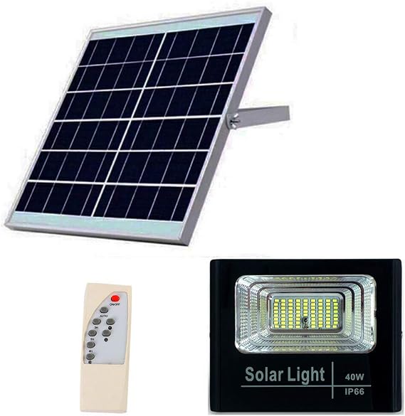 BSOD 40W Solar Flood Lights Outdoor Spotlight Max 4485LM IP66 Waterproof with Remote Controller,LED Floodlight Built-in Battery,Solar Panel Lamp for Garden,Street Garage, Pathway, Pool, Deck, Yard