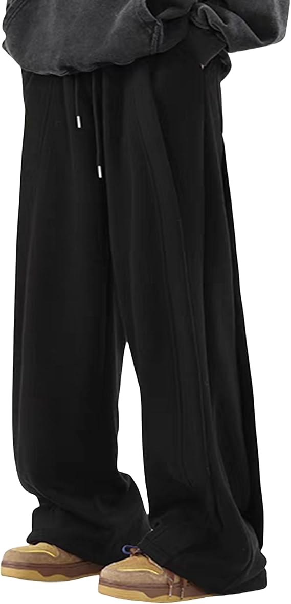 FCOOLYEET Men's Y2k Baggy Sweatpants Drawstring Track Pants Wide Leg Streetwear Pants Loose Yoga Gym Pants