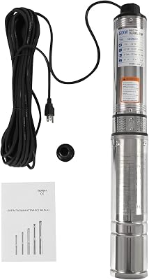 Submersible Pumps OD Pipe 370W 110V60HZ 0.5HP Small Stainless Steel Water Well Pump 1.25 Outlet Submersible Bore Pump for Industrial, Home