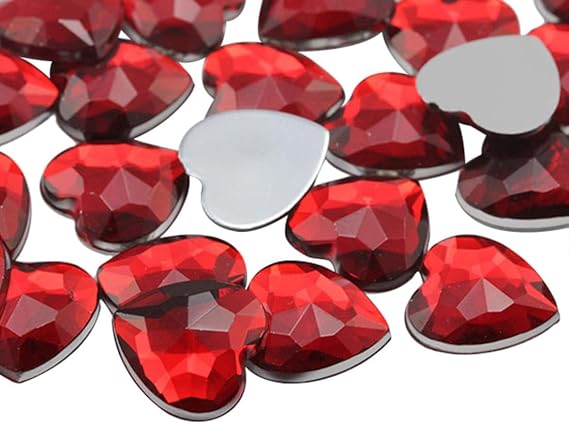 KraftGenius Allstarco 8mm Flat Back Heart Acrylic Rhinestones Tiny Face Gems Body Jewels Card Making Embelishments - 100 Pieces (Red Ruby JG16)