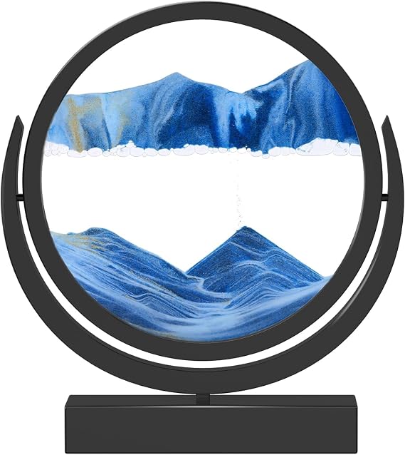 E-SHIDAI 7in Round Moving Sand Art Picture, Blue Sandscape Decor