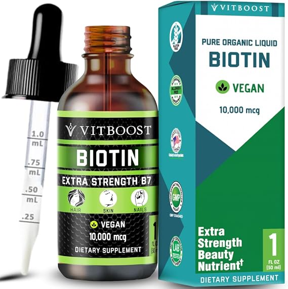 VITBOOST Liquid Biotin Drops 10,000mcg with Extra Strength - 60 Servings | Biotin Liquid for Hair Growth for Women & Men, Vegan Formula Supports Strong Nails and Healthy Skin