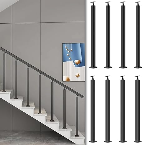 34/36/38/40/42in Stair Railing Posts, Indoor Outdoor 270Adjustable Metal Baluster Post, Staircase Balusters with Screws Kit for Deck, Balcony and Porch