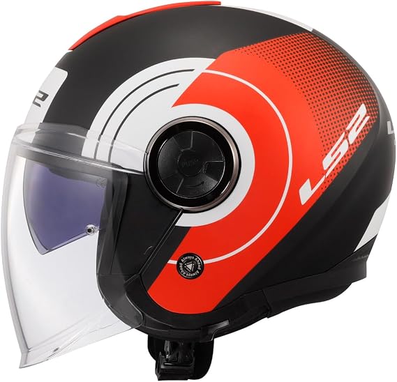 LS2 CLASSY Disco Mat Black-Red-White Helmet, ECE 22.06 Safety Certified Professional Motorcycle Helmet, KPA Outer Shell, With Built-in Solar Viewfinder, LS2 4X JBL Intercom Compatible