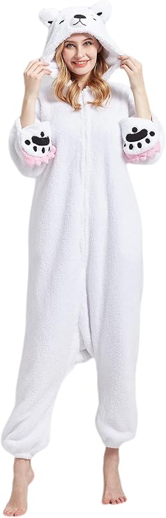 DarkCom Adult Polar Bear Onesie Women Men Pajamas Cosplay Halloween Costume