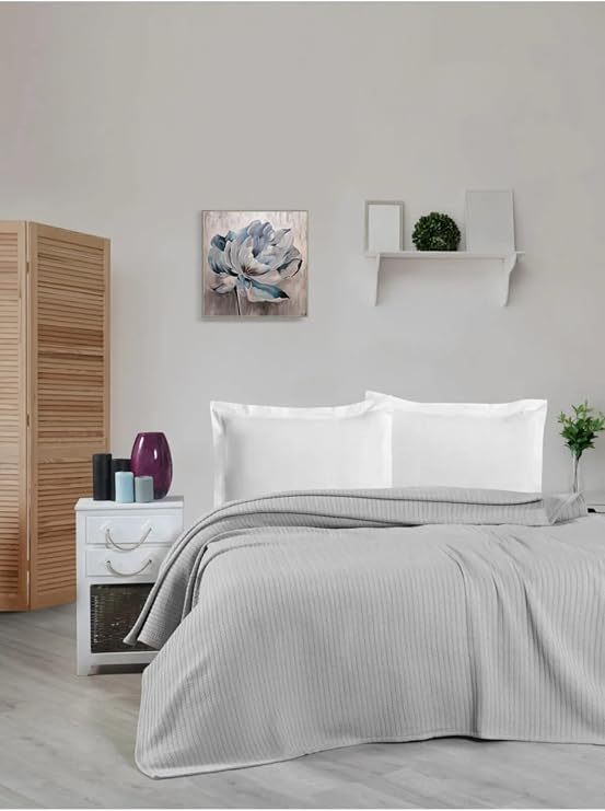 Mulberry Örgü Pike%100 Pamuk Kalın iplik Yumuşak Battal Boy 240 * 260 (Gri)