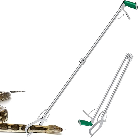 60" Snake Tongs Collapsible Grabber, Professional Reptile Snake Catcher | Wide Jaw Handling Tool, Stainless Steel Snake Hook