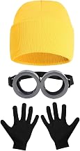 3Pcs Halloween Costume Accessories Steampunk Goggles Glasses Yellow Beanie Knit Hats Black Gloves Adult Cosplay Party