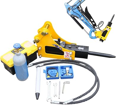 Multitonnage Mini Excavator Attachments Hydraulic Hammer Breaker Kit Demolition Tool with 2 Chisels, Toolbox, Nitrogen Kit & Hydraulic Hoses for Concrete, Rock, Frozen Ground (SY400)