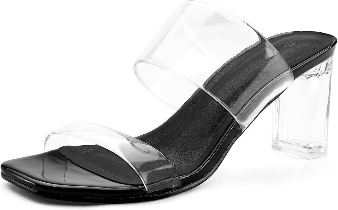 mysoft Women's Clear Heels Square Toe Chunky Block Heel Sandals