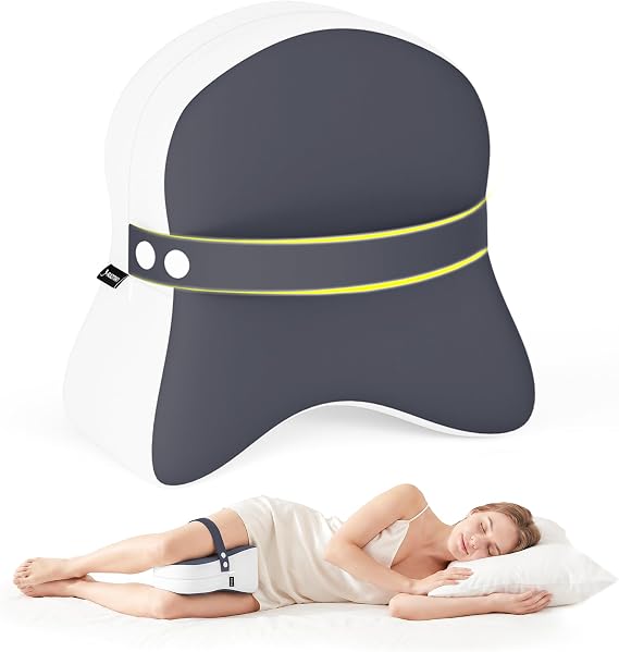 Knee Pillow for Side Sleepers - Removable Adjustable Strap Between Leg Pillow for Side Sleeping - Cooling Cover Memory Foam Knee Pillow for Hip Pain, Spine Alignment, Dark Grey
