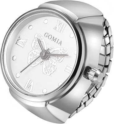 Lancardo Ring Watch for Women Elastic Band Butterfly Arabic Numerals Dial Quartz Movement Bling Silver Tone Finger Watch