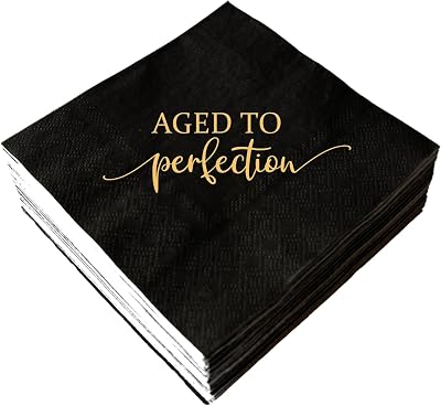 Aged to Perfection Birthday Party Disposable Paper Napkins 3-ply Gold Foil and Black Beverage Napkins for Happy Birthday Party Decorations Retirement Cocktail Napkins