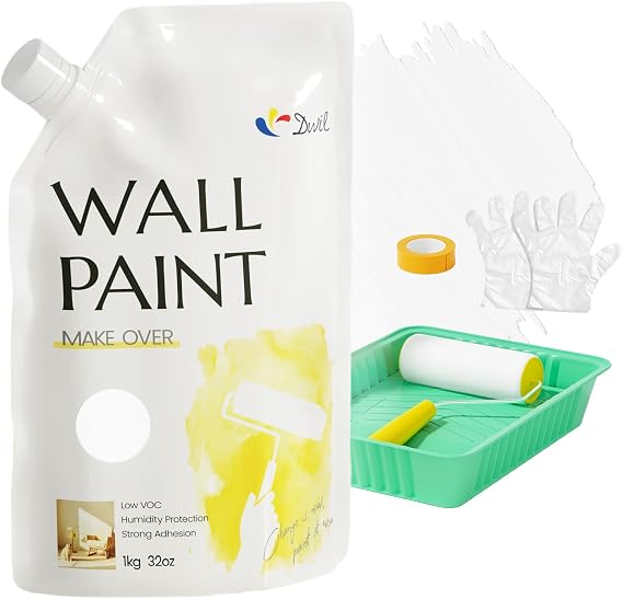 White Paint for Wall 32 Oz Covers 80-86 sq.ft sq.ft Water-Based Ceiling Paint with Roller Kit Perfect for Walls Ceilings More Interior Exterior No Sanding Quick Drying Low Odor White