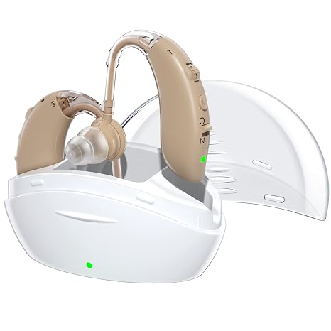 Hearing Aids for Seniors with Noise Reduction & Volume Control - Digital Rechargeable Portable Hearing Amplifiers for Adults with Mild to Moderate Hearing Loss, Includes Cyclic Charging Case