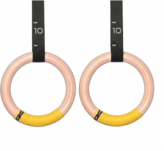 Gymnastics Ring, 32mm Wooden Olympic Gymnastics Ring, with a Digital Strap Length of 14.76FT that can be Quickly Adjusted, Suitable for Home Fitness and Strength Training Exercises