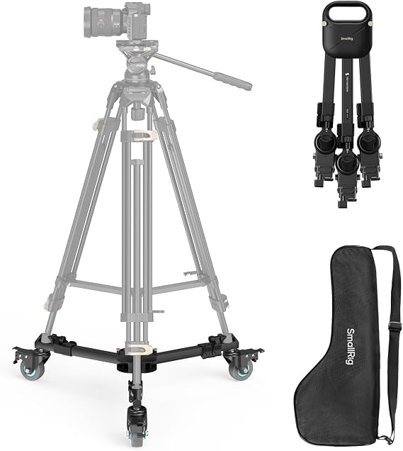 SmallRig Quick-Lock Photography Heavy Duty Tripod Dolly, Heavy Duty with 3" Rubber Wheels, Adjustable Legs, Handle & Carry Bag, 44.1lbs Capacity Tripod Wheels for Filming and Photography