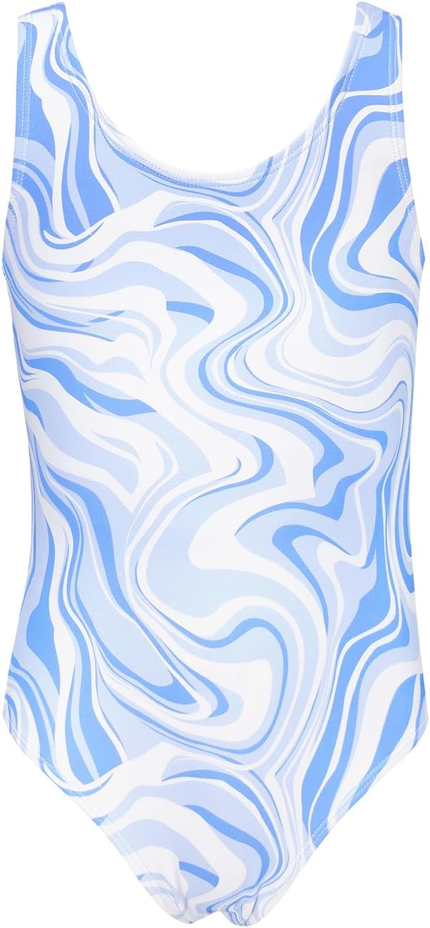 SHEKINI Girls Solid Bathing Suits Kids One Piece Swimsuits U Neck Cute Swimwear