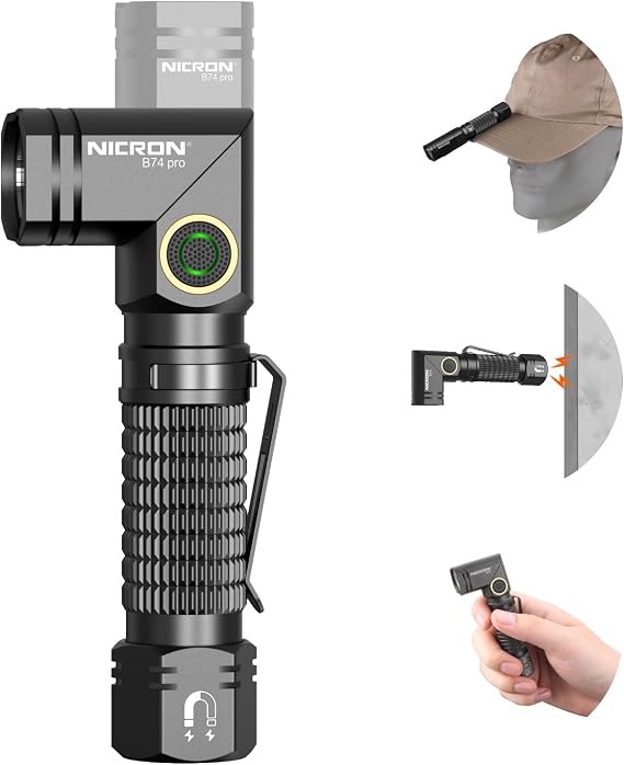 NICRON Right Angle EDC Flashlight Rechargeable with Handfree Magnetic&Clip